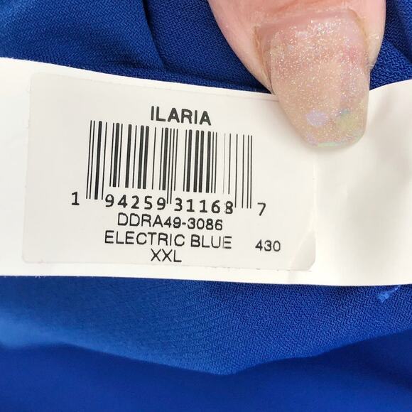 DRESS THE POPULATION Ilaria Dress XXL Blue Long Sleeve Midi Mesh Cut-Outs NWT - Picture 13 of 13